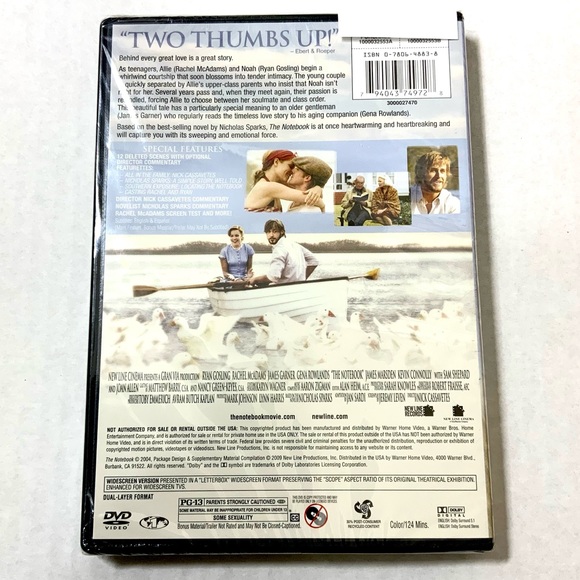 The Notebook DVD Romantic Movie Video 2004 Ryan Gosling & Rachel McAdams PG 13 - Picture 7 of 9